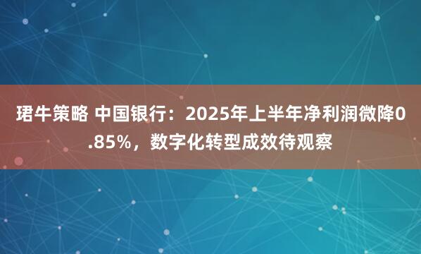 珺牛策略 中国银行：2025年上半年净利润微降0.85%，数字化转型成效待观察