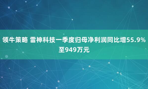领牛策略 雷神科技一季度归母净利润同比增55.9%至949万元